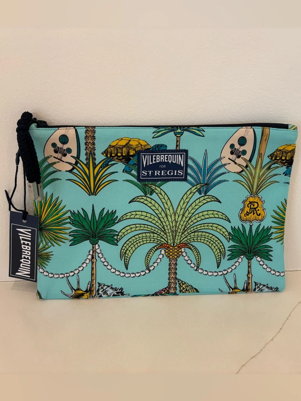 St. Regis x Vilebrequin Tropical Palm Print Pouch - Aqua & Green
